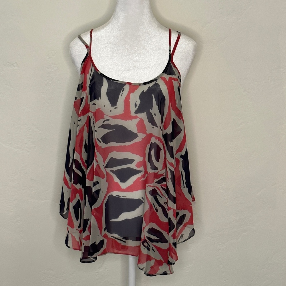 Soprano Flowy See-Thru Blouse- Purple & Pink Tank Top